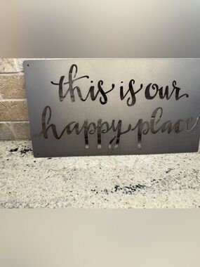 "This Is Our Happy Place" Metal Wall Sign - Gray